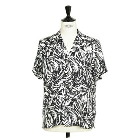 PT TORINO メンズ シャツ オープンカラー ボタニカル柄 半袖 ボーリングシャツ 開襟 ビッグシルエット レーヨン 0025 ブラック ホワイト