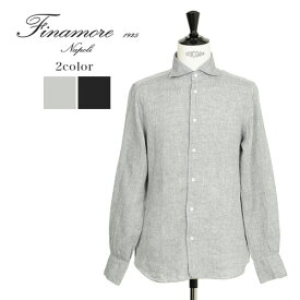 Finamore フィナモレ メンズ シャツ カッタウェイ リネン PANTELLERIA BALI 長袖 ワンピースカラー 010608 PE258 C0032 107/グレー 25/ブラック