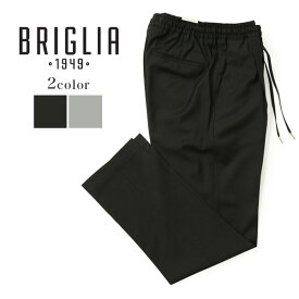 BRIGLIA 1949 ブリリア 1949 パンツ メンズ スラックス ワンプリーツ ウエストゴム ドローコード イージー ウール EASY FIT WIMBLEDONS 324132 0060 グレー 0010 ブラック