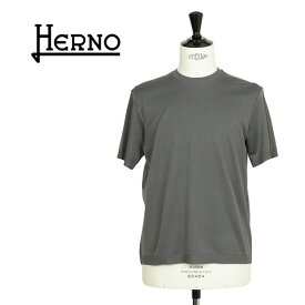 【国内正規品】HERNO ヘルノ メンズ カットソー クルーネック コットン ジャージ ニット調 半袖 JG000206U 9460 グレー