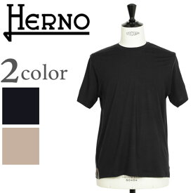 【国内正規品】HERNO ヘルノ メンズ カットソー クルーネック ウール 半袖 JG000205U 9200 ネイビー 2600 ブラウングレー