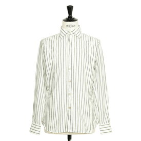 LUIGI BORRELLI ルイジボレッリ シャツ ドレスシャツ リネン コットン セミワイドカラー LUCIANO ルチアーノ ストライプ 製品洗い SR1659 6 ベージュ 9 グリーン