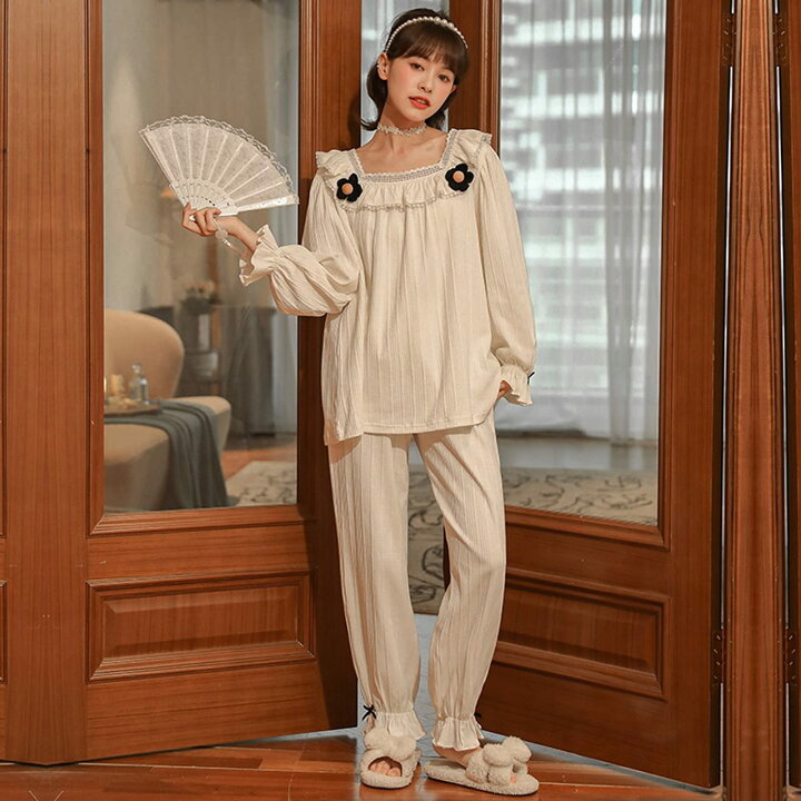 楽天市場】【スーパーSALE限定】パジャマ レディース 長袖 綿 かわいい 