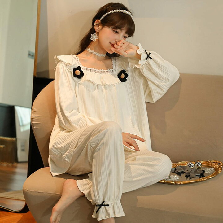 楽天市場】【スーパーSALE限定】パジャマ レディース 長袖 綿 かわいい 