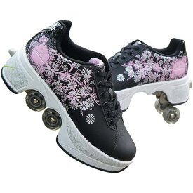 【スーパーSALE】ローラースケート ローラーシューズ 大人/子供用 スニーカー 4輪タイプ 変形 自動ウォーキングシューズ 通気性抜群 女性 男性