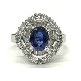 【中古】Pt900　サファイヤ　1.48ct　ダイヤ　1.08ct　ブルーサファイヤ　リング　指輪　13.5号