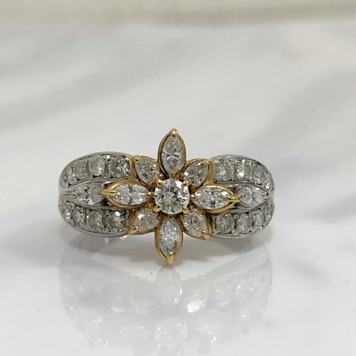 楽天市場】【中古】K18／Pt900 ダイヤ デザインリング ダイヤ1.00ct  