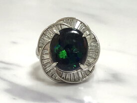 【中古】pt900 リング ブラックオパール リング プラチナ 指輪 レディース ジュエリー ブラックオパール 5.28ct ダイヤ　1.47ct　15.0g 10号