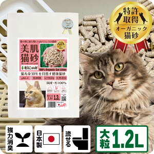 TVメディアで紹介 消臭 オーガニック 猫砂 【杉にゃん大粒 お試し1.2L】猫肌のpHバランス 敏感肌 バリア機能を守る スキンケア ph6.4 肌想い 木製 杉100% 自然素材 完全無添加 健康予防 誤食も