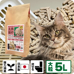 TVメディアで紹介 消臭 オーガニック 猫砂 【杉にゃん大粒 5L】 猫肌と同じpHバランス 敏感肌 バリア機能を守る スキンケア ph6.4 肌想い 木製 杉100% 自然素材 完全無添加 健康予防 誤食も安心