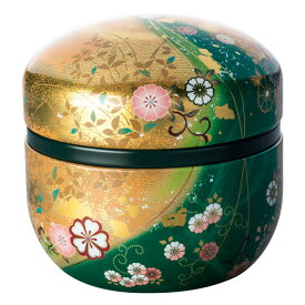 【茶筒/保存缶 鈴子 花吹雪/緑(φ86mm×高さ84mm)】【内容量80g用】【印刷缶】【ツマミ無し】