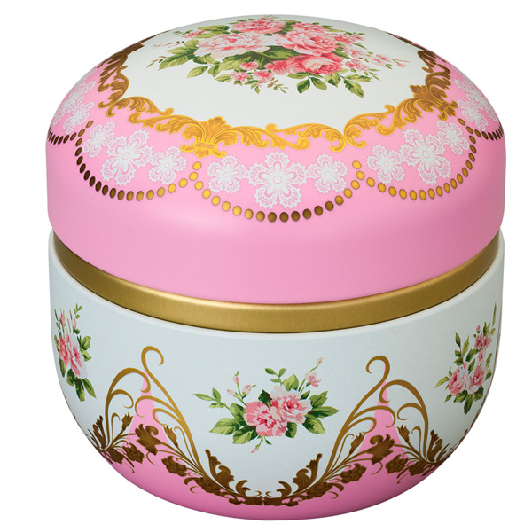 お得セット 茶筒 有名な 鈴子 フルール ピンク φ86mm×高さ84mm ツマミ無し 内容量80ｇ用 印刷缶