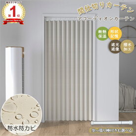 【既製・1cmオーダー】間仕切りカーテン アコーディオンカーテン 撥水 一級遮光 つっぱり式 突っ張り棒付き可 高密度 無地 おしゃれ 夏 断熱 冬 防寒 形状記憶加工 パタパタ カーテン 幅100 のれん ロング 幅120 省エネ ドアカーテン 保温 シンプル