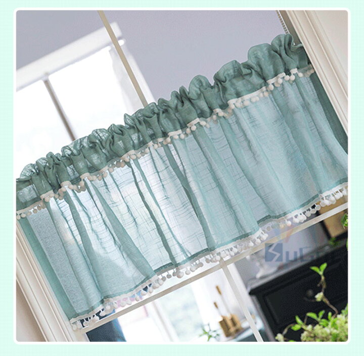 楽天市場 カフェカーテン おしゃれ 柔らかい カフェカーテン オーダー 小窓 カーテン カフェカーテン 目隠し カフェカーテン ロング丈 カフェカーテン 北欧 グリーン 収納棚 カフェー 間仕切り ポンポン付き 暖簾 シンプル 新生活 喫茶店 開店お祝い Sugoi