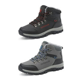 スノーブーツ メンズ トレッキングブーツ アウトドア ハイキングシューズ 登山靴 キャンプシューズ 防水 裏起毛 防寒ブーツ 幅広 滑らない 軽量 厚底 ハイカット ショートブーツ 冬ブーツ ウォーキング 防滑雪対応 24.5~28cm