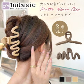 1個 500円【MILASIC公式】 マットヘアクリップ 2点セット レディース かわいい おしゃれ マット質感 ニュアンスカラー くすみ ループ型 リボン風 S字 ジグザグ 波形 くねくね 滑りにくい 髪留め ヘアアレンジ まとめ髪 アップヘア 家事 通勤 プレゼント ブラック ベージュ