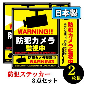 セキュリティステッカー 防犯シール 3点セット 【2枚セット】 目立つところに貼って防犯効果アップ 防犯カメラ 作動中 [3点セット シールタイプ]