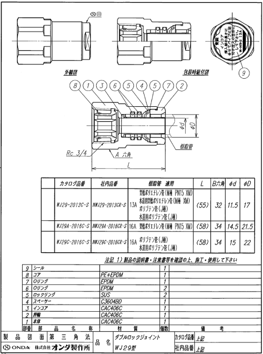 楽天市場】オンダ,ダブルロックジョイントWJ29型,テーパーめねじ 楽天市場】オンダ,ダブルロックジョイントWJ29型,テーパーめねじ