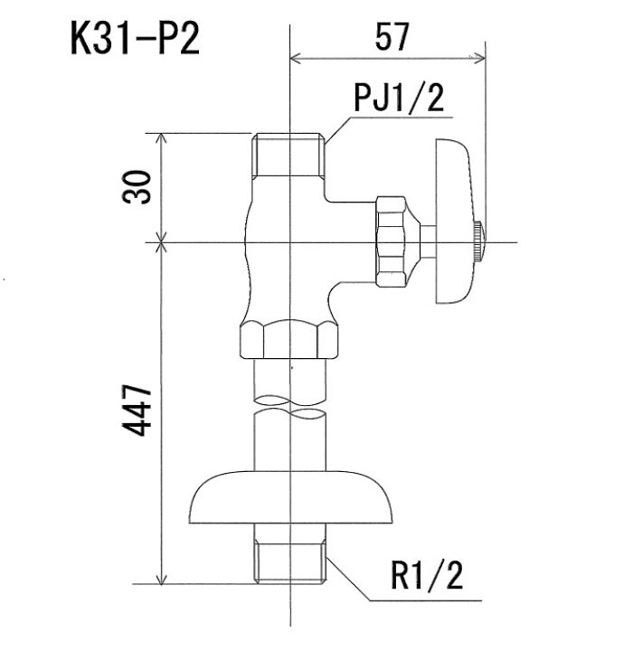楽天市場】KVK,K31-P2,ストレート型止水栓,呼び13mm(ハンドル式,給水 
