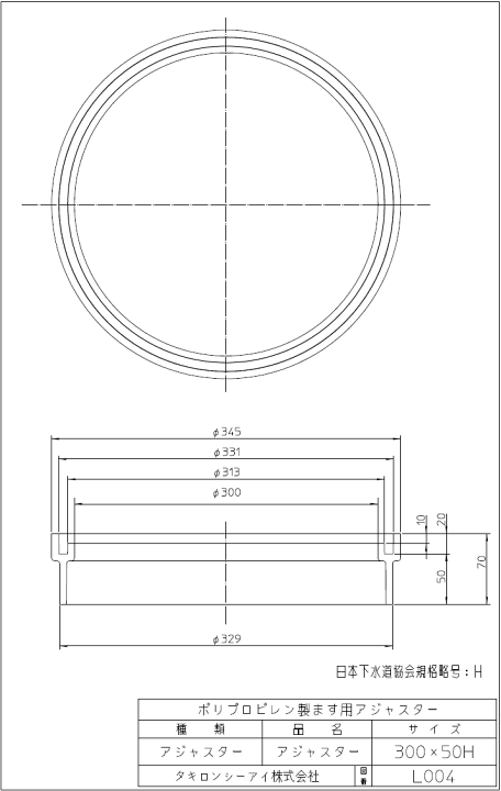 専用品　4本セット タキロン ポリプロピレン製ます用アジャスター 300x50H 291668