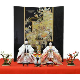 ひな人形 6点セット 親王毛せん飾り DIYひな 京十番 三五 立ち雛 白桜刺 屏風 黒消京洛宝舟 t26 130928706