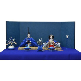 ひな人形 7点セット 親王毛せん飾り きよら 青 京十番 三五 スカイブルー 雲立中 青屏風 紺毛せん 刷毛目徳利 ka37blh 132458704