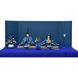ひな人形 7点セット 親王毛せん飾り きよら 青 京十番 三五 スカイブルー シルク 青屏風 紺毛せん 刷毛目徳利 ひいな 清水 久遊 ke37blh 132458720
