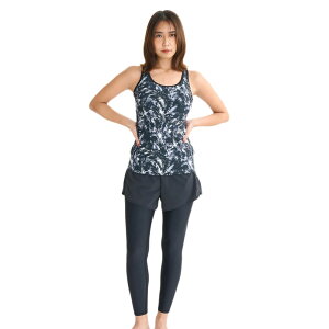 ★900円OFFクーポンあり★ フィットネス水着 レディース セパレート 上下セット 体型カバー ロキシー ROXY ロングスパッツ S-L おしゃれ ママ水着 パッド付 25FWRSW254500BLK