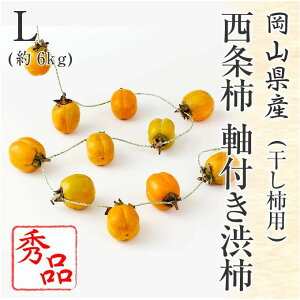(10月下旬頃より発送) 岡山県産 西条柿 軸付き渋柿 (干し柿用) 秀品 Lサイズ 約6kg かき 渋柿 干し柿 フルーツ 吊るし用ひも・説明書付き