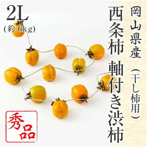 (10月下旬頃より発送) 岡山県産 西条柿 軸付き渋柿 (干し柿用) 秀品 2Lサイズ 約6kg かき 渋柿 干し柿 フルーツ 吊るし用ひも・説明書付き