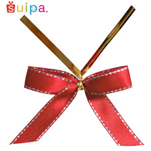 ■ワンタッチラッピングリボン レッド 5個【ゴールドタイ付きリボン】【不器用さんにも安心!】