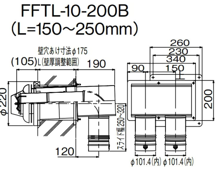 楽天市場】リンナイ 100mm2本管直出給排気筒トップ FFTL-10-200B L=150 