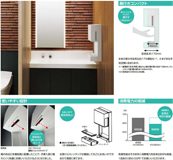 楽天市場】LIXIL リクシル KS-580AH/W ハンドドライヤー スピード 