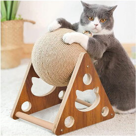 猫スクラッチボール 猫のおもちゃ 木製 三角型 回転式 ねこ 猫 爪研ぎ 爪みがき ボール サイザル麻紐巻き 家具破壊防止 運動不足改善 ストレス解消 猫の引っかきボール