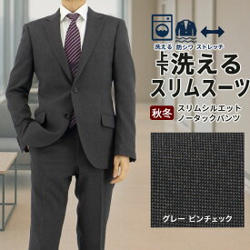 スーツ スリム メンズ グレー 無地柄 ピンチェック ストレッチ 防シワ ナロースーツ 2025 新作 秋冬 春 即日出荷 ノータックパンツ 洗える 家庭洗濯 ウォッシャブル機能 面接 リクルート 就職 結婚式 成人式 ニ次会 2FSK31-33