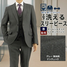 【クーポン利用で700円OFF】 スリーピース メンズスーツ 3ピース スリムスーツ グレー 無地柄 ピンチェック ストレッチ 防シワ ナロースリーピース スーツ 2025 新作 秋冬 春 即日出荷 スーツ ベスト ジレ付 パーティ 結婚式 卒業式 入学式 入社式 二次会 紳士服 2FCC32-34