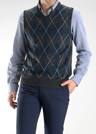 【500円OFFで4,280円】 ニット ベスト 天竺 前身切替 Vネック 洗える ウール混 ビジネス カジュアル 春 千鳥 アーガイル柄 小紋柄 メンズ セーター ハイゲージニット ATTU UOMO ウォッシャブル 柄物 秋 冬 ギフト プレゼント クリスマス 【メール便送料無料】
