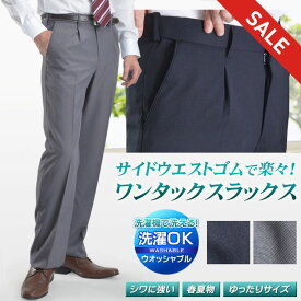 【スーパーSALE 20％OFF】【数量限定】スラックス ワンタック メンズ 千鳥柄 春夏 ウエスト調節 伸びる ビジネス クールビズ ややゆとりサイズ ストレッチ 洗える