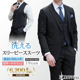 スリーピーススーツ メンズ 洗える ウォッシャブル オールシーズン 標準体 ノータック 2つボタン ベストスタイル ジレ付き ベスト付きスーツ 3ピーススーツ シングルスーツ ビジネス おしゃれ 結婚式 パーティー 成人式 セレモニー 入社式 春夏 秋冬 【スーツハンガー付属】