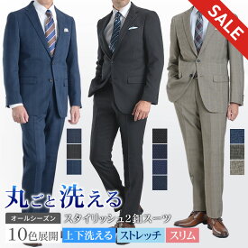 【スーパーSALE 20％OFF】 洗える メンズスーツ ビジネス オールシーズン スーツ ウォッシャブルスーツ 2ツボタン シングル ストレッチ 上下ウォッシャブル オシャレ ややスリム レギュラー セットアップスーツ 春夏 秋冬 チェック リクルート 就活 【スーツハンガー付属】
