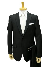 送料無料《フォーマル》2ツボタン ノータック スリム フォーマル スーツ ウール100％ suit wool アジャスター 簡易ポケットチーフ メンズ ビジネス 黒 ブラック black 紳士服 セレモニー 結婚式 葬式（YA体）（A体）（AB体）（BE体）