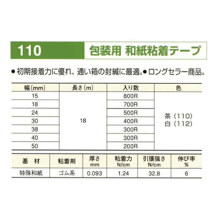 楽天市場】リンレイ製テープ 和紙粘着テープ ＃110 50mm×18m 1箱(200巻 