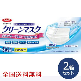 【ポイント20倍】クリーンマスク 50枚入 マスク 不織布 使い捨て 花粉 ホコリ お得な2個セット