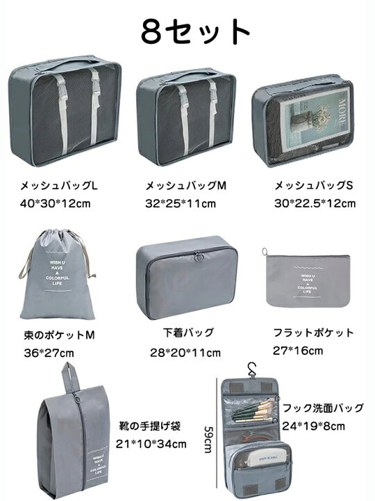 楽天市場】トラベルポーチ トラベルバッグ 8点セット 収納袋 バッグ 