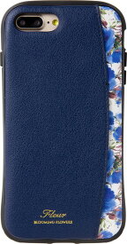 Natural design iPhone 8PLUS 7PLUS（5.5インチ）ケース FLAMINGO Fleur ネイビーNavy 衝撃吸収背面 PUレザー カードポケット ナチュラルデザイン