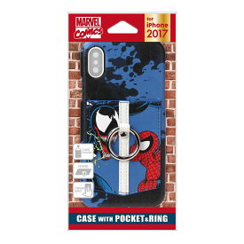 【在庫処分】 iPhone X Xs (5.8インチ) ケース MARVEL スパイダーマン&ヴェノム フィンガーリング PUレザー カードポケット