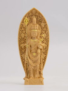 極小仏 十一面観音−12cm長谷寺型(木製:ツゲ 金泥仕上)_観世音菩薩 仏像 フィギュア 木彫り 置物(GSBじゅういちめんかんのんHSD