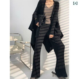 レディース パンツ オシャレ 厚手で 暖かい の 秋冬 モップ パンツ ワイド レッグ ハイウエストの 韓国 ウール ニット やや フレアパンツ