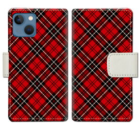 【送料無料】iPhone13mini アイフォン13ミニ アイホン13ミニ アイフォーン13ミニ 携帯ケース ケース手帳型 カバー スマホ 手帳 手帳型 スマホケース スマホカバー 赤 チェック レッド 【AKチェックデザイン】