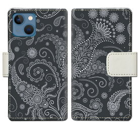 【送料無料】iPhone13mini アイフォン13ミニ アイホン13ミニ アイフォーン13ミニ 携帯ケース ケース手帳型 カバー スマホ 手帳 手帳型 スマホケース スマホカバー ペイズリー ペイズリー柄 ブラック 黒 【ブラックペイズリーデザイン】